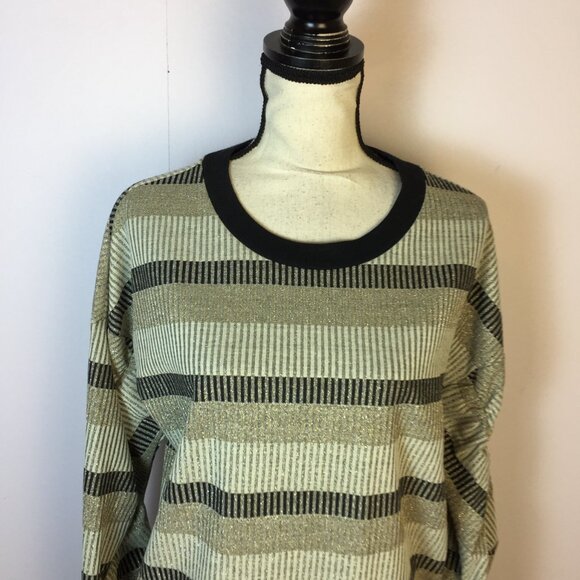 BCBGENERATION Sweater Sz M Woman Gold Silver Metallic Striped Long Ruched Sleeve - Picture 11 of 13